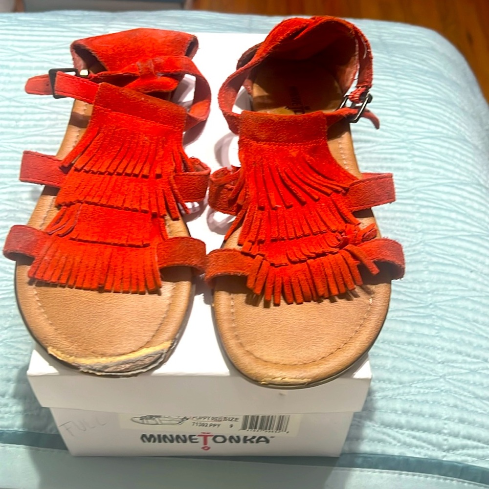 Minnetonka orange/red flat sandal